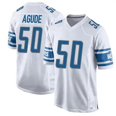 Men's Game Mitchell Agude Detroit Lions White Jersey