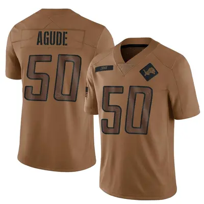 Men's Limited Mitchell Agude Detroit Lions Brown 2023 Salute To Service Jersey