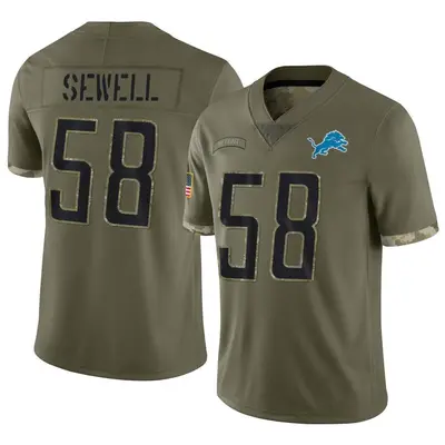 Men's Limited Penei Sewell Detroit Lions Olive 2022 Salute To Service Jersey